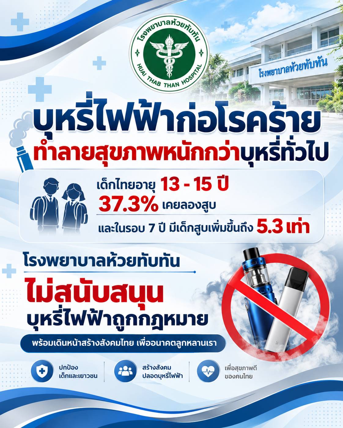 โรงพยาบาลห้วยทับทัน ไม่สนับสนุนบุหรี่ไฟฟ้าถูกกฎหมาย