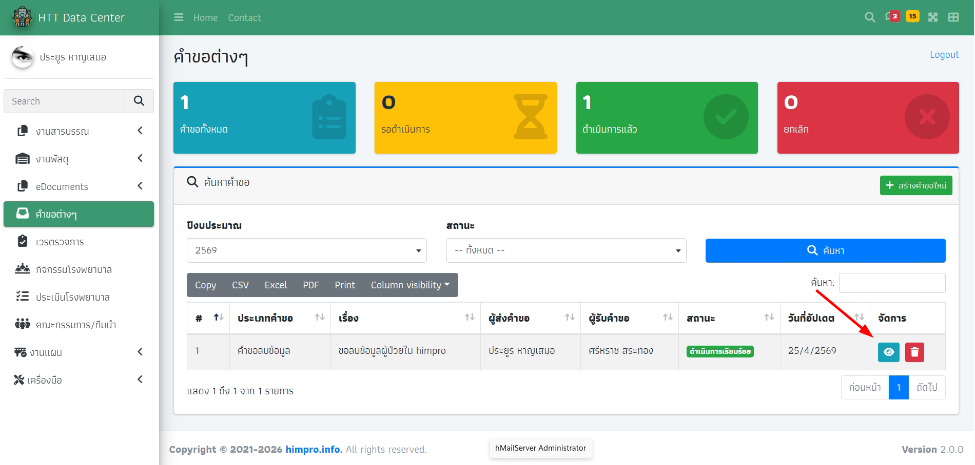 การส่งแบบคำขอต่างๆ ผ่านระบบ HTT Data Center